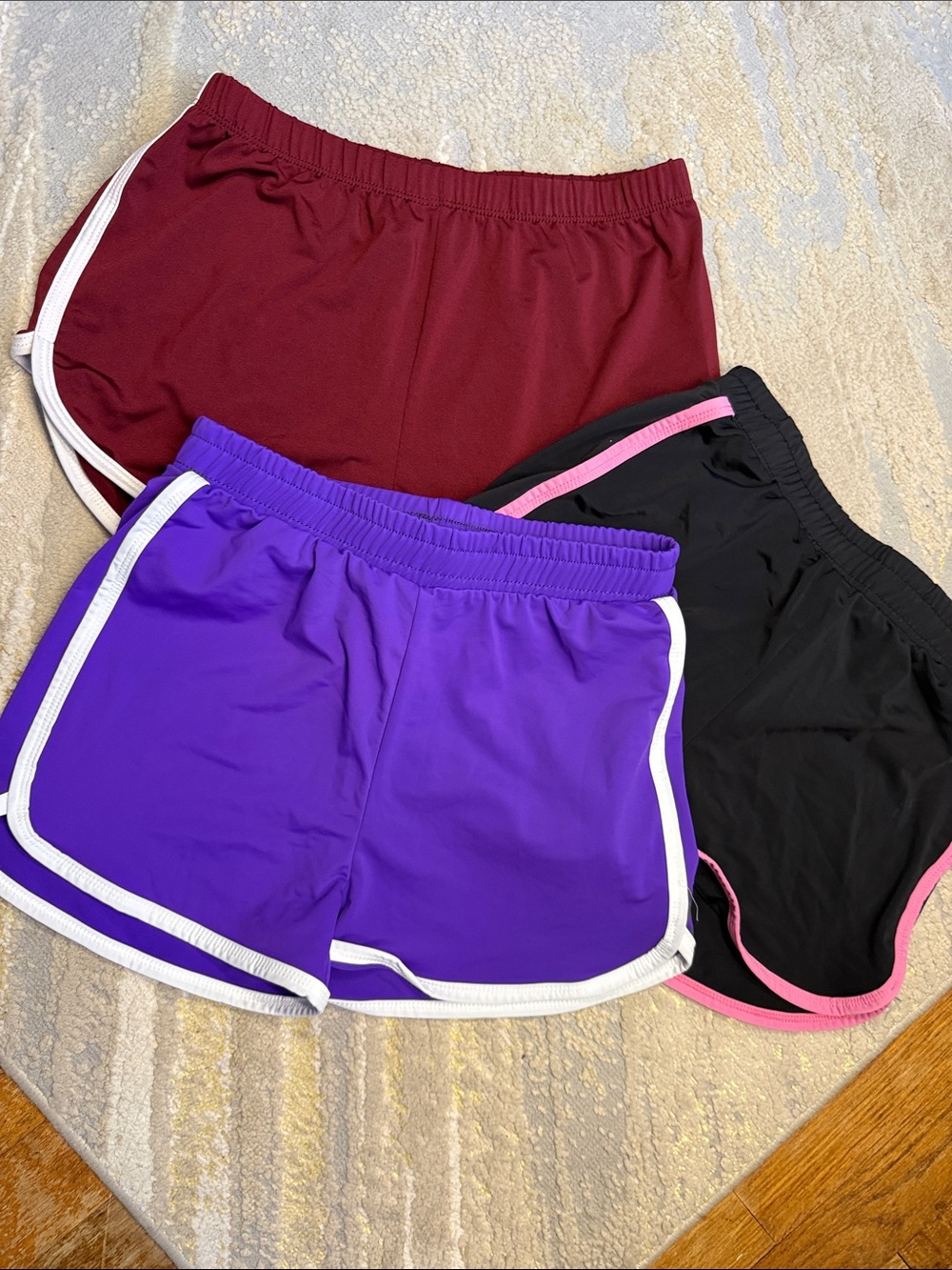 Girls' Athletic Shorts — Purple, Black & Burgundy